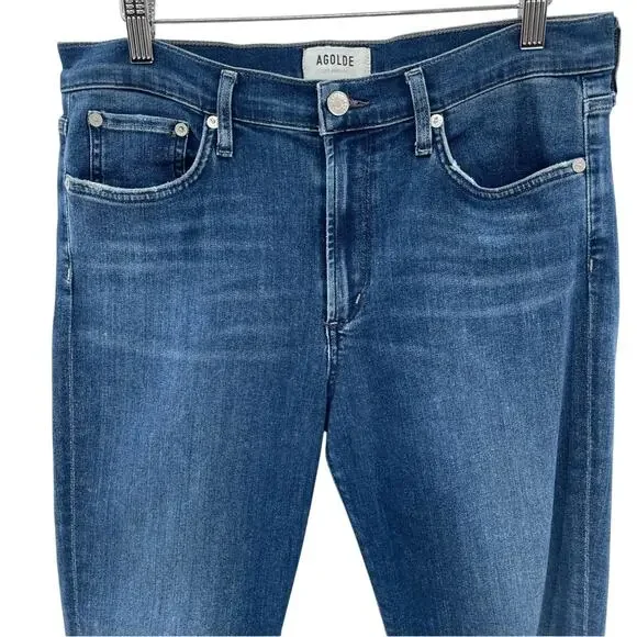 Agolde Sophie High Rise Crop Raw Hem Skinny Jeans Stretch Denim Size 31 Preppy